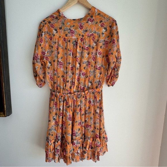 Nicholas Ruffle Mini Dress Floral Multi Print Victorian Front Tie Size 38 US S - Picture 13 of 14